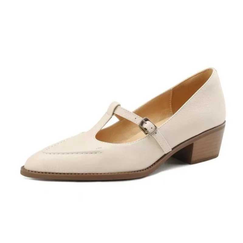 Women Leather High heeled Sandals Summer New Fashion Pointed Toe Thick Heel Women Elegant Shallow Ladies Office LoafersLX241014