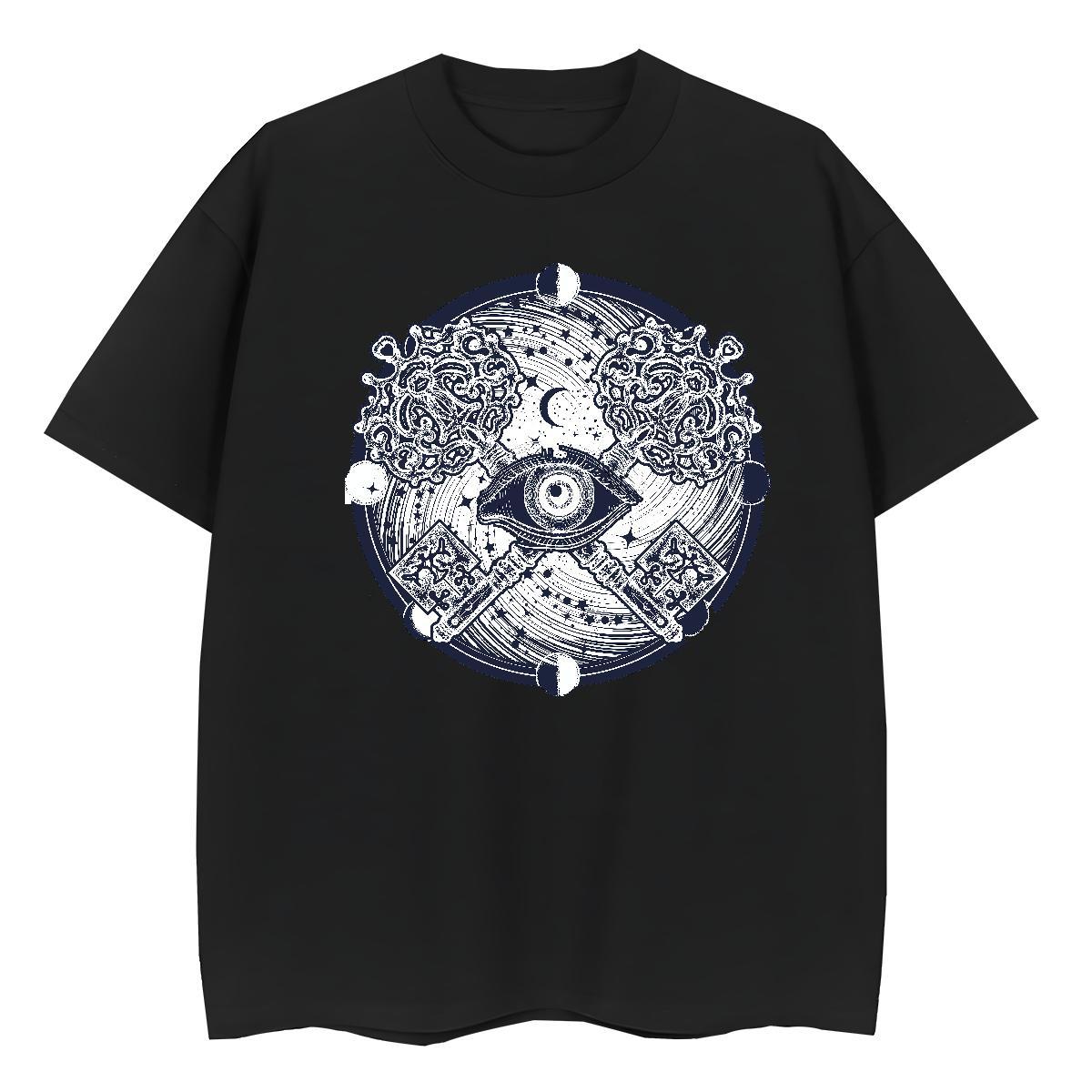 Classic Woman T Shirts 230g 100% Cotton Breathable Soft Hip Hop Street eye of the devil Couples T Shirts Lady Cartoon Floral Printing Tee Shirt