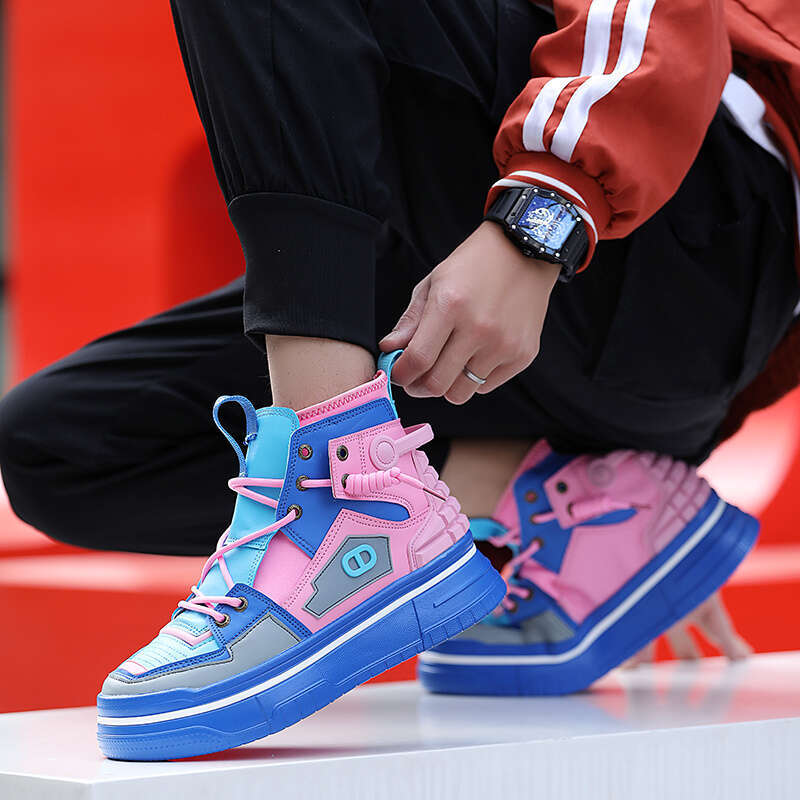 INS Style Purple Men's Skateboard Streetwear High Top Platform Sneakers Fashion Lace-up Outdoor Men Skate Board Shoes