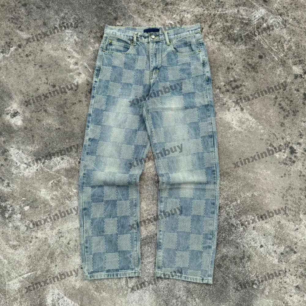 xinxinbuy Men women designer pant Chessboard pattern letter jacquard tie-dyed denim jeans Spring summer Casual pants blue khaki black green M-3XL