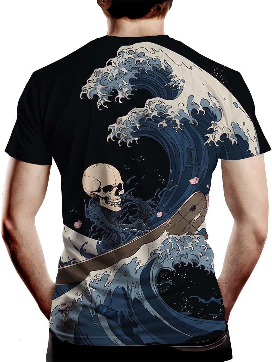 Mens T shirt Funny Skull Surfing Shirt 3D Art Printed Skull Warrior Pattern Casual graphic tee Casual tops summer clothes cool