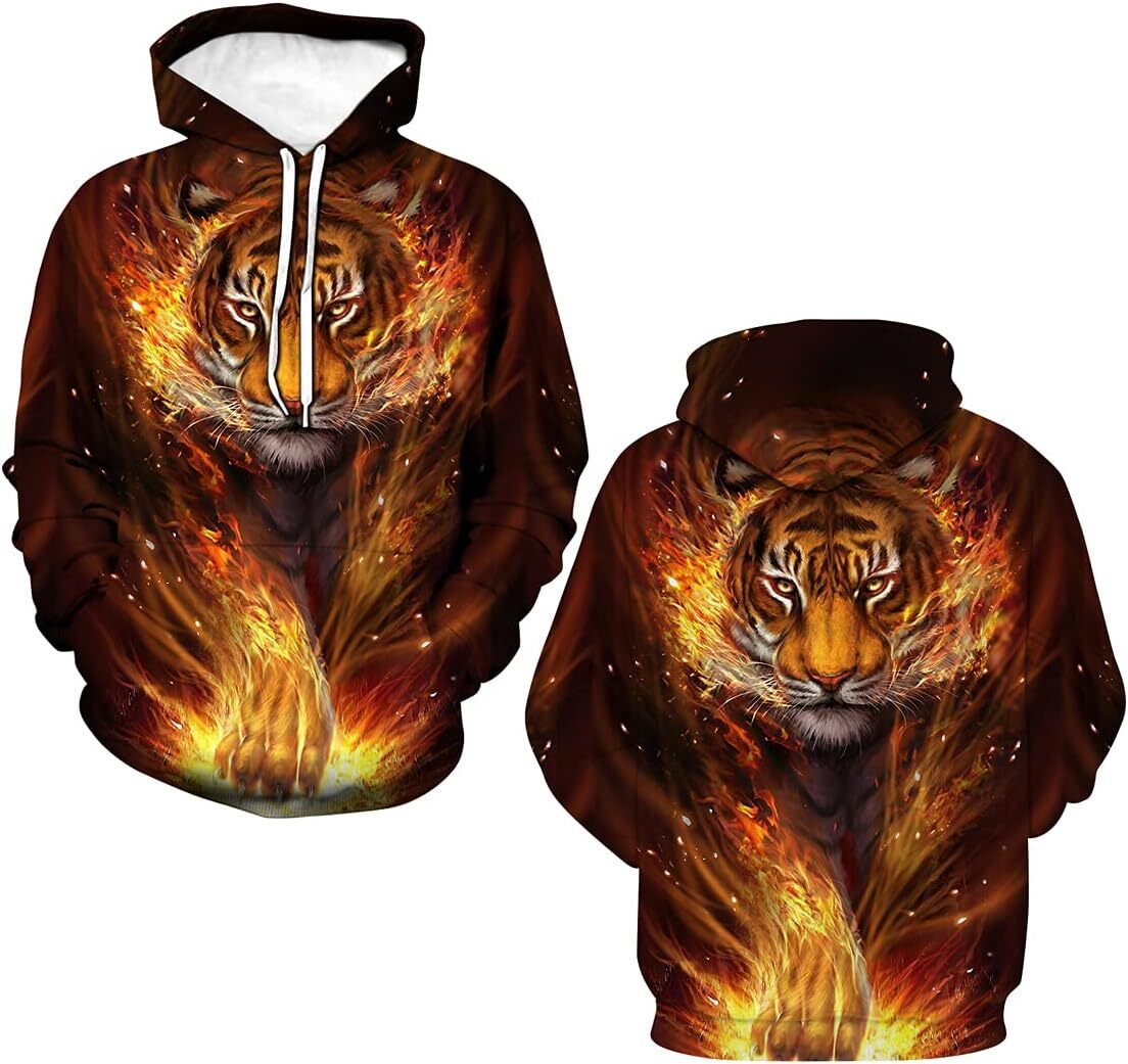 Hoodie for Mens Womens Unisex Mens 3D Printed Novelty Pattern Hoodies Tiger Hoodie Pullover Sweatshirt Graphic Trendy Fashion