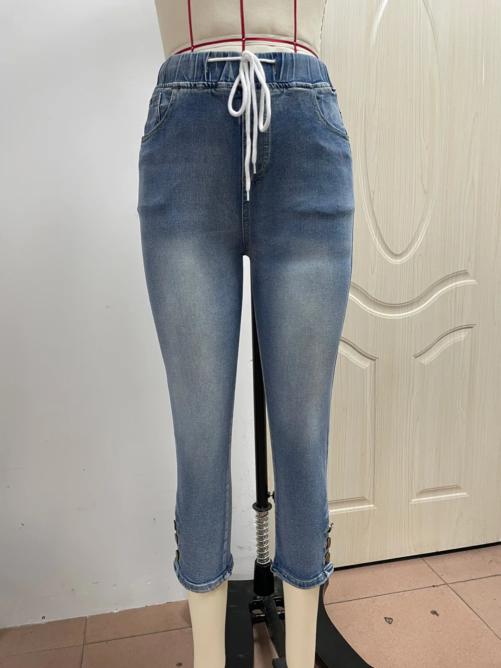 2023 Summer Womens CalfLength Jeans Fashion Skinny High Stretch Elastic Waist Denim Pencil Pants Casual Slim S2XL 241007
