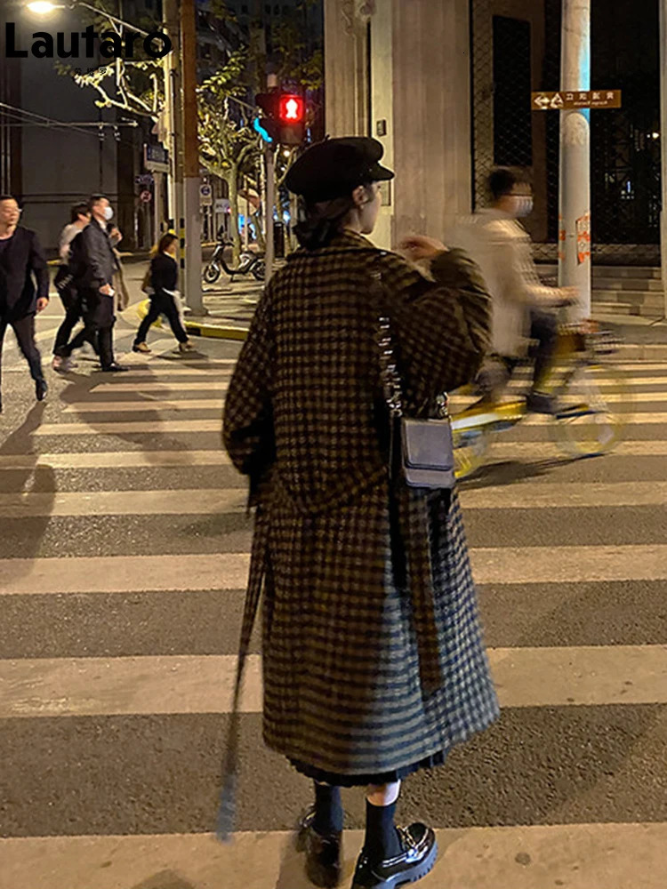 Lautaro autumn and winter loose casual soft plain woolen coat womens double chest fashionable and er clothing 241007