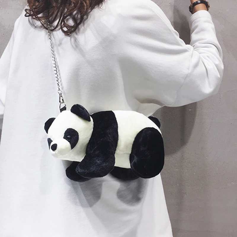 Korean style cute panda plush bag personalized cross shaped bag for girls Kawaii cartoon chain shoulder bag for women wallet shopping bag M241014