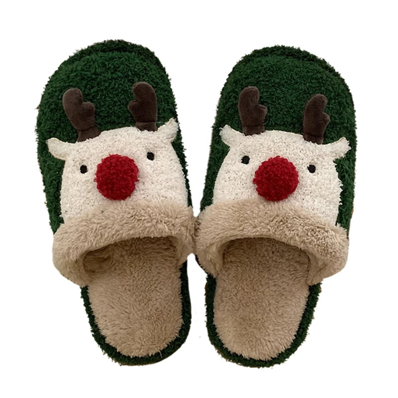 Plush Home Slippers For Men And Women Winter Creative Cute Christmas Elk Parent Cotton Slippers 241010