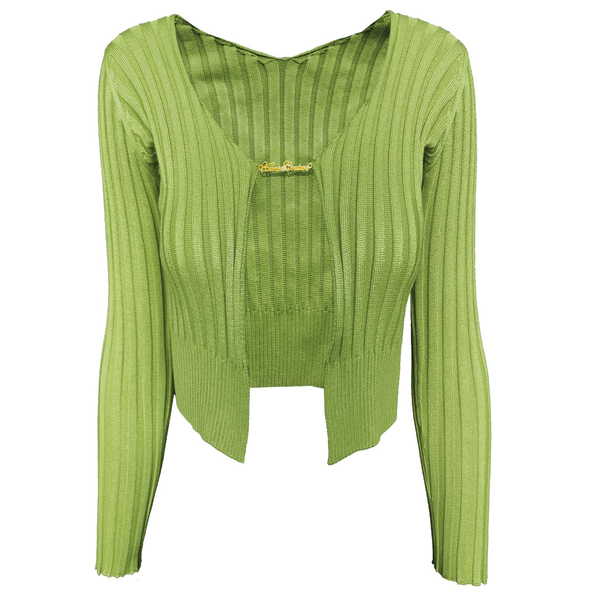 2024 autumn/winter hot selling sweater female sexy deep v gold label long sleeve knitted cardigan