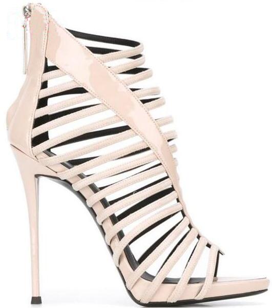 Sexy Cut Out Ladies Fashion High Heels Metallic Gold/Silver Leather Straps Women Open Toe Sandals Zipper Back Gladiator Sandals