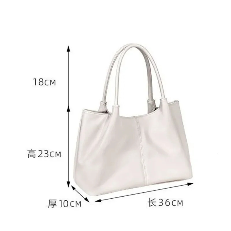 Simple White Shoulder Bag Womens PU Leather Soft Underarm Tote Bag School Large Capacity Bag Full Student Shopping Handbag 241008