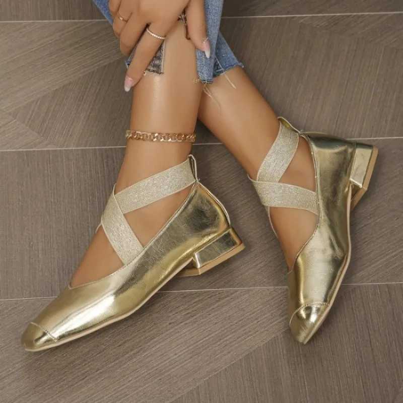 Meotina Women Genuine Leather Mary Janes Square Toe Flat Buckle Shallow Ladies Fashion Career Shoes Spring Autumn Gold Silver 40LX241014