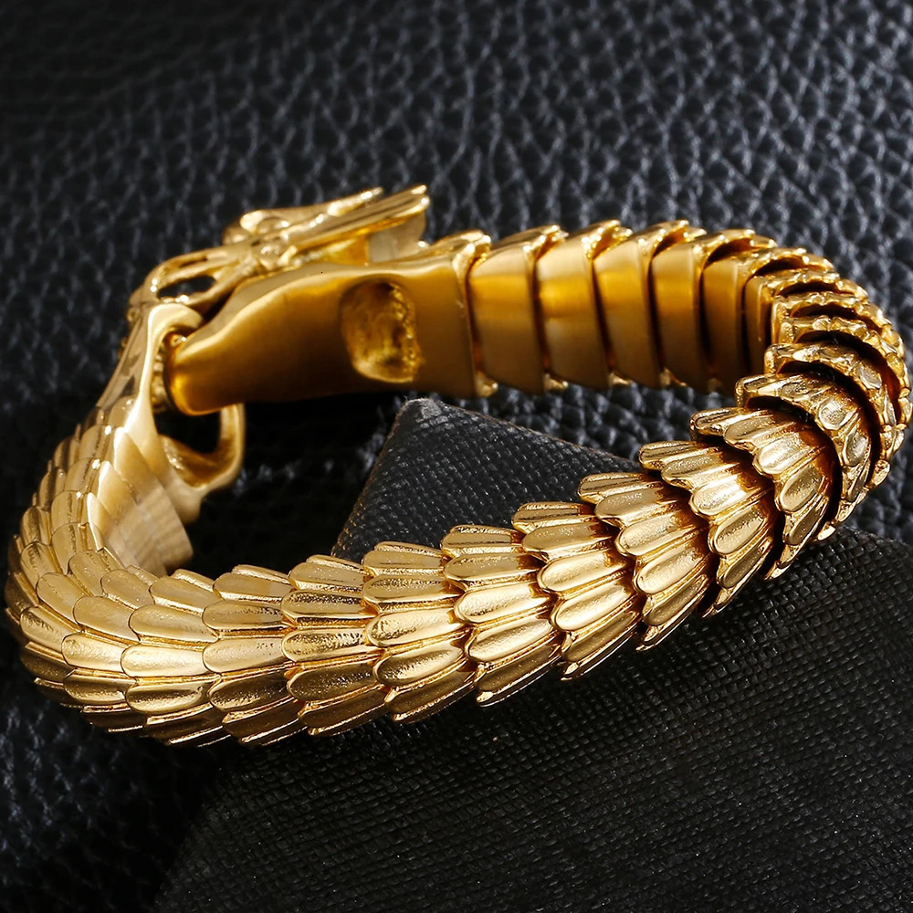 Dragon Head Animal Man Bracelet Gold 316L Stainless Steel Dragon Keel Chain Mens Bracelet Wristband Viking Charm Bracelet 241011