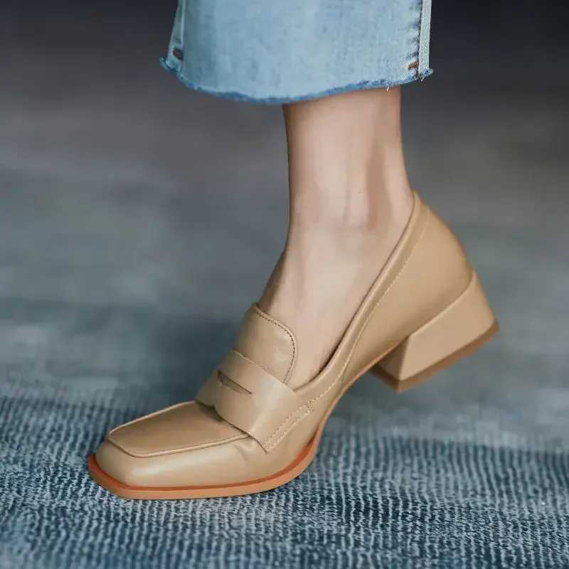 Shoes for Woman Low Heel Elegant Womens Summer Footwear Black Loafers Normal Leather Casual Square Toe with Discount Chic2024LX241014