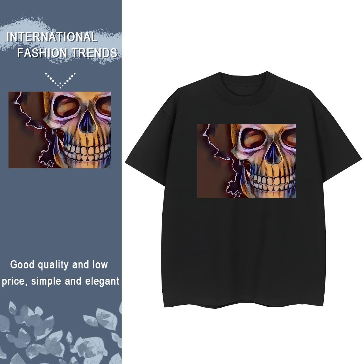 TOP Quality Woman T Shirts 100% Cotton 230g Short sleeve Soft Casual Beach skull Woman Tshirt Lady Cartoon Printing L-4XL Clothes