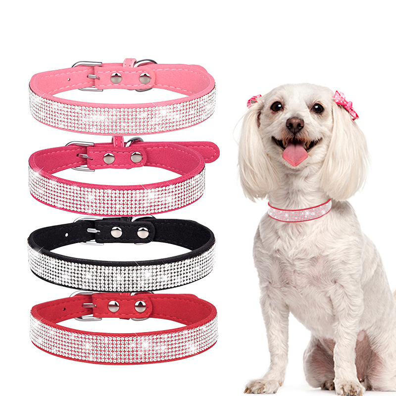 Collars for Small Dogs Adjustable Leather Suede Bling Pink Cat Collar Rhinestone Dog Leashes Free shipping