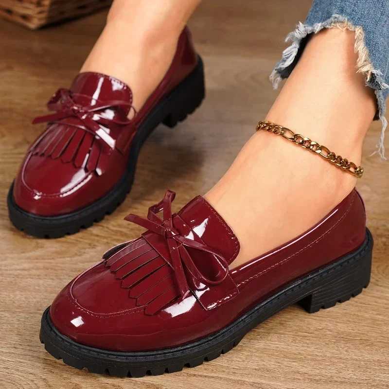 2024Womens Summer New PU Leather Classic Solid Color Square Heel Anti-Slip Loafers Elegant Bow Designer Dress Banquet High HeelsLX241014