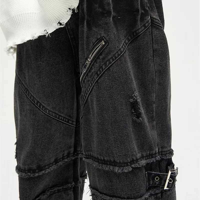 2023 And Y2K Streetwear Black Baggy Ripped Stacked Jeans Cargo Pants For Men Clothing Straight Denim Trousers Mens Pants X250220