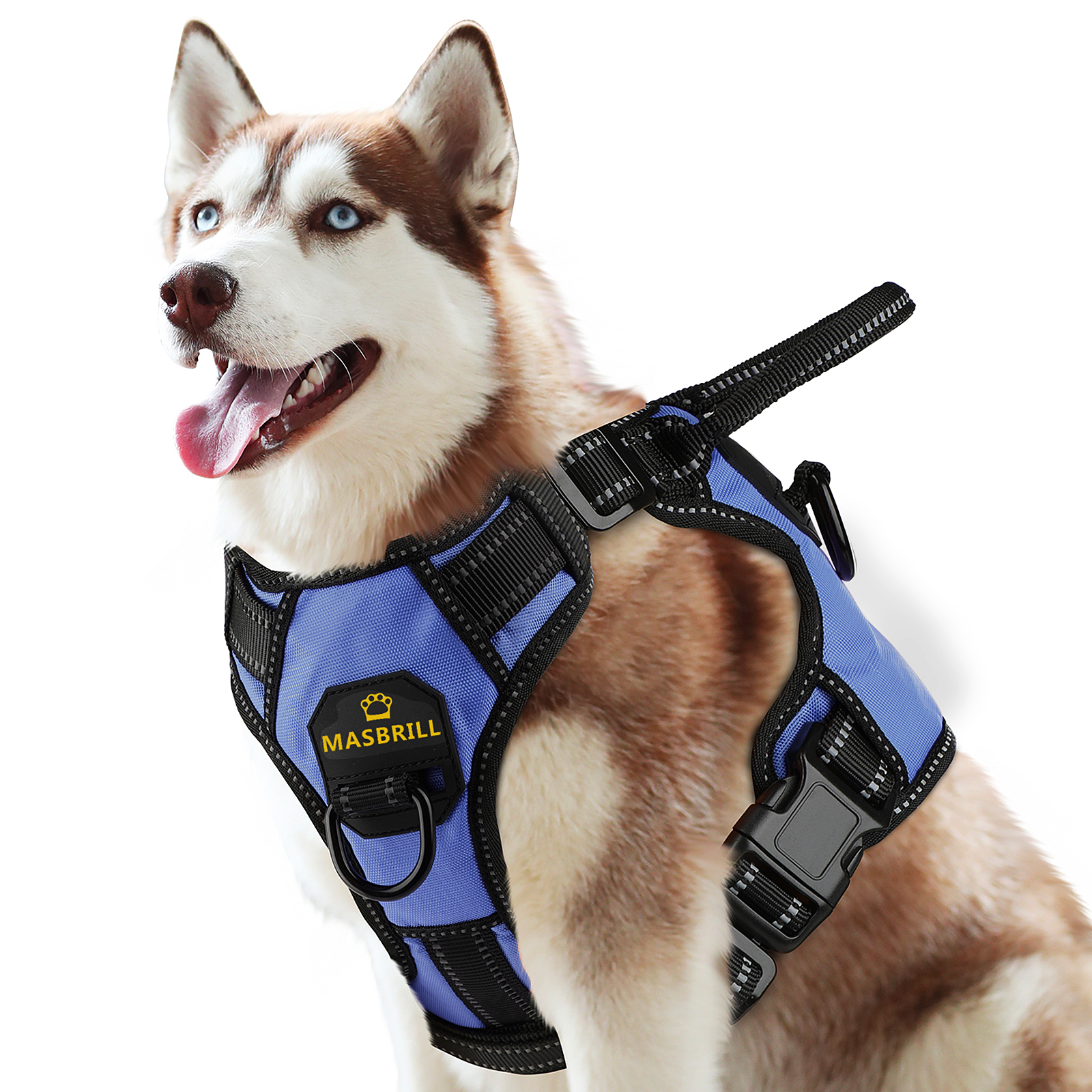 MASBRILL Dog Harness No Pull Nylon Adjustable Reflective Dog Vest Harness 2 Metal Leash Hooks Easy Control Handle Walking