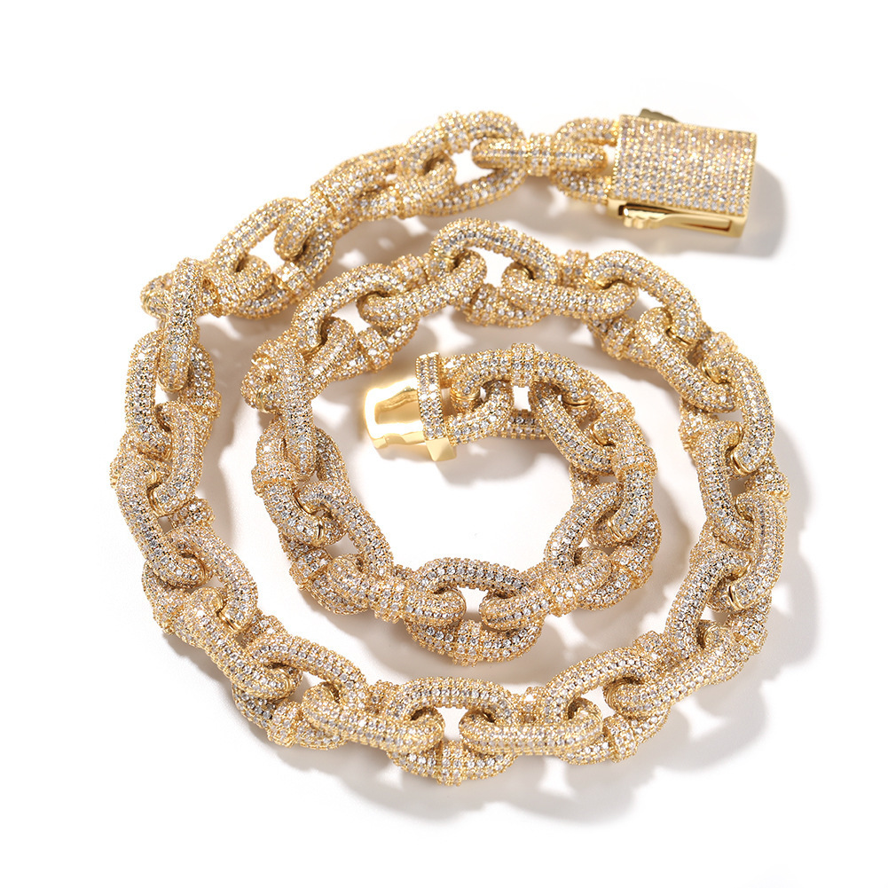 14mm 18k Gold Iced Out Hip Hop Lock Link Chains Necklace Choker Fine Quality New In Hip Hop Necklaces Exaggerated Miami Street Party Rapper Jewelry Ac