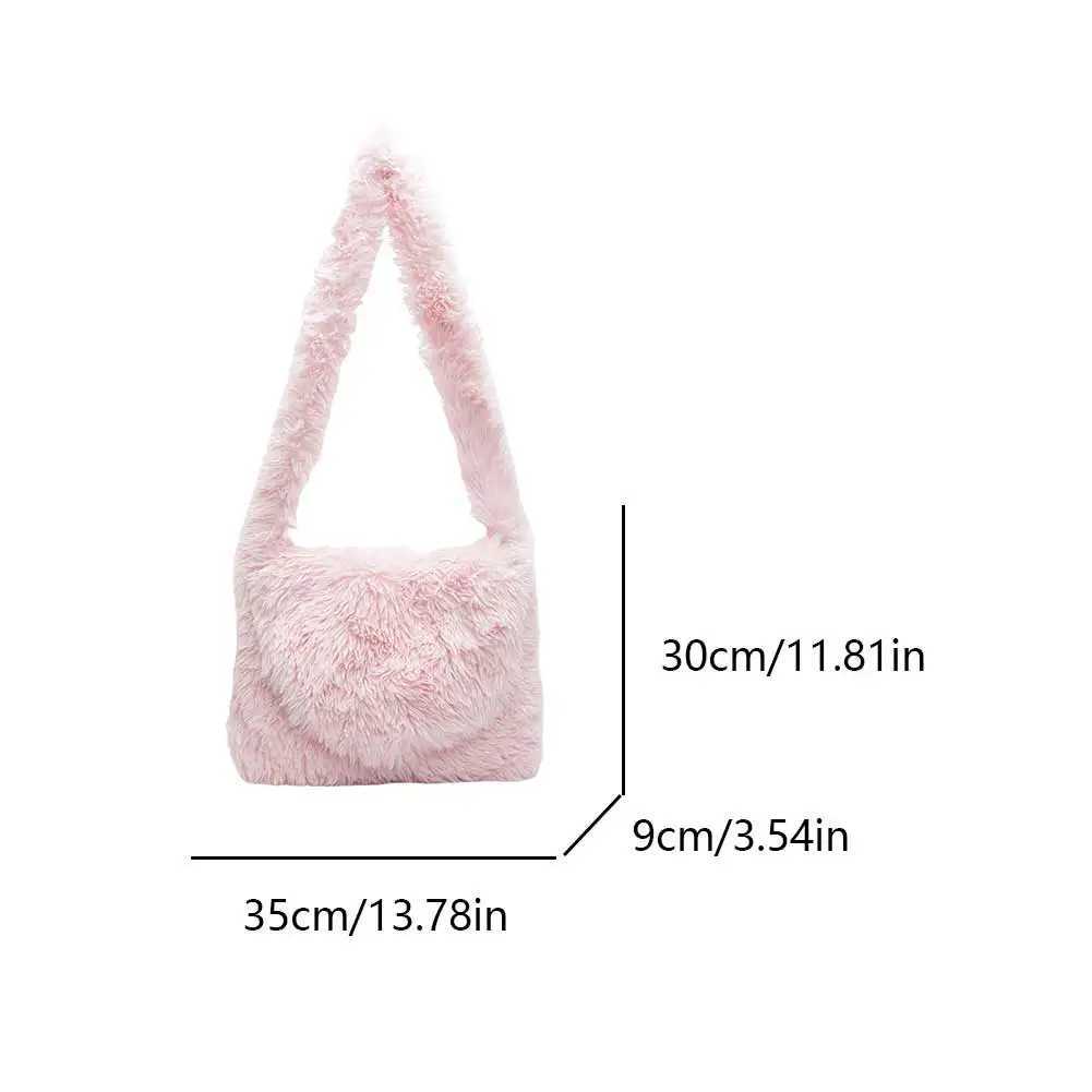 Ladies Plush Crossbody Bag Fluffy Winter Handbag Solid Color Messenger Tote Purse Work Shopping 241014
