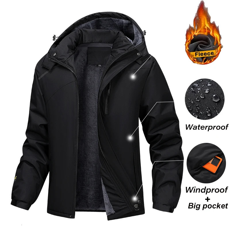 Men Winter Outdoor Warm Jacket Coat Mens Outwear Casual Waterproof Thick Fleece Detachable Hat Outfits Parkas Jackets Male 241007