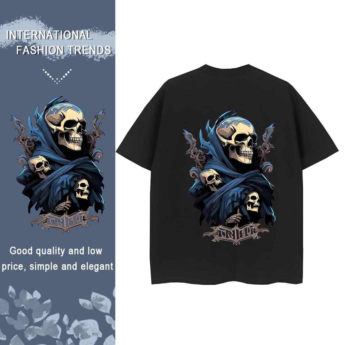 DIY T-Shirts 230g Pure Cotton Short Sleeve O-Neck Sport skull Woman Tshirt Wholesale Oversized L-4XL Clothes Shirt