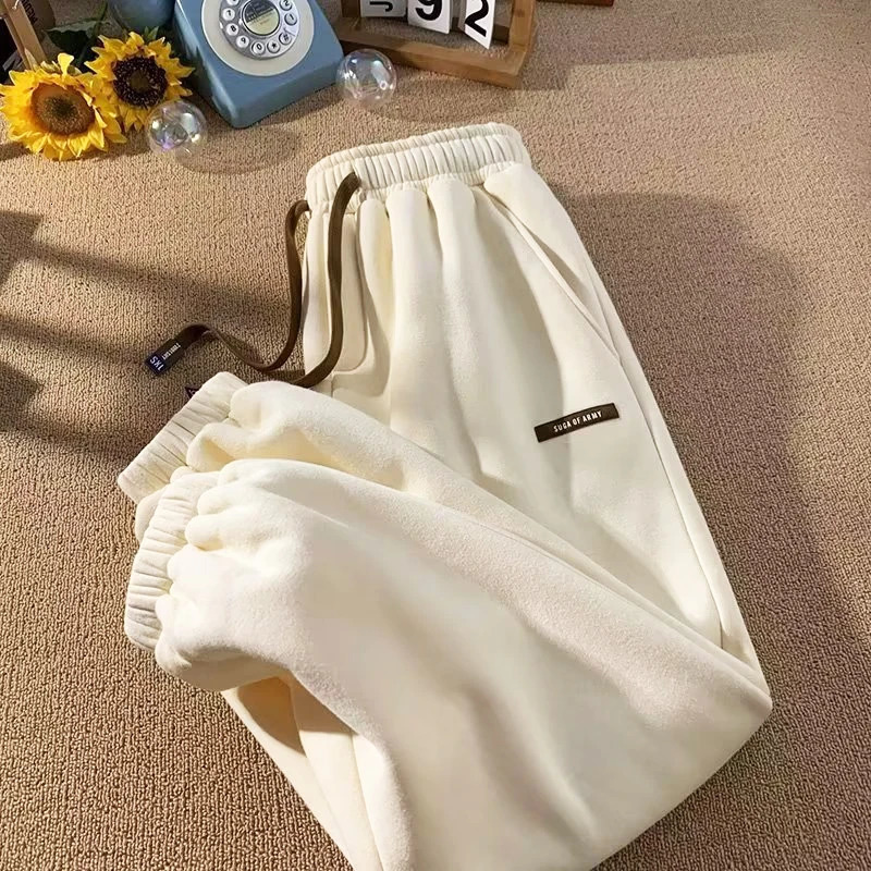 Winter Pants Men Fur Lined Joggers Thicken Casual Sweatpants Drawstring Trousers Fleece Running Warm Leisure 241009