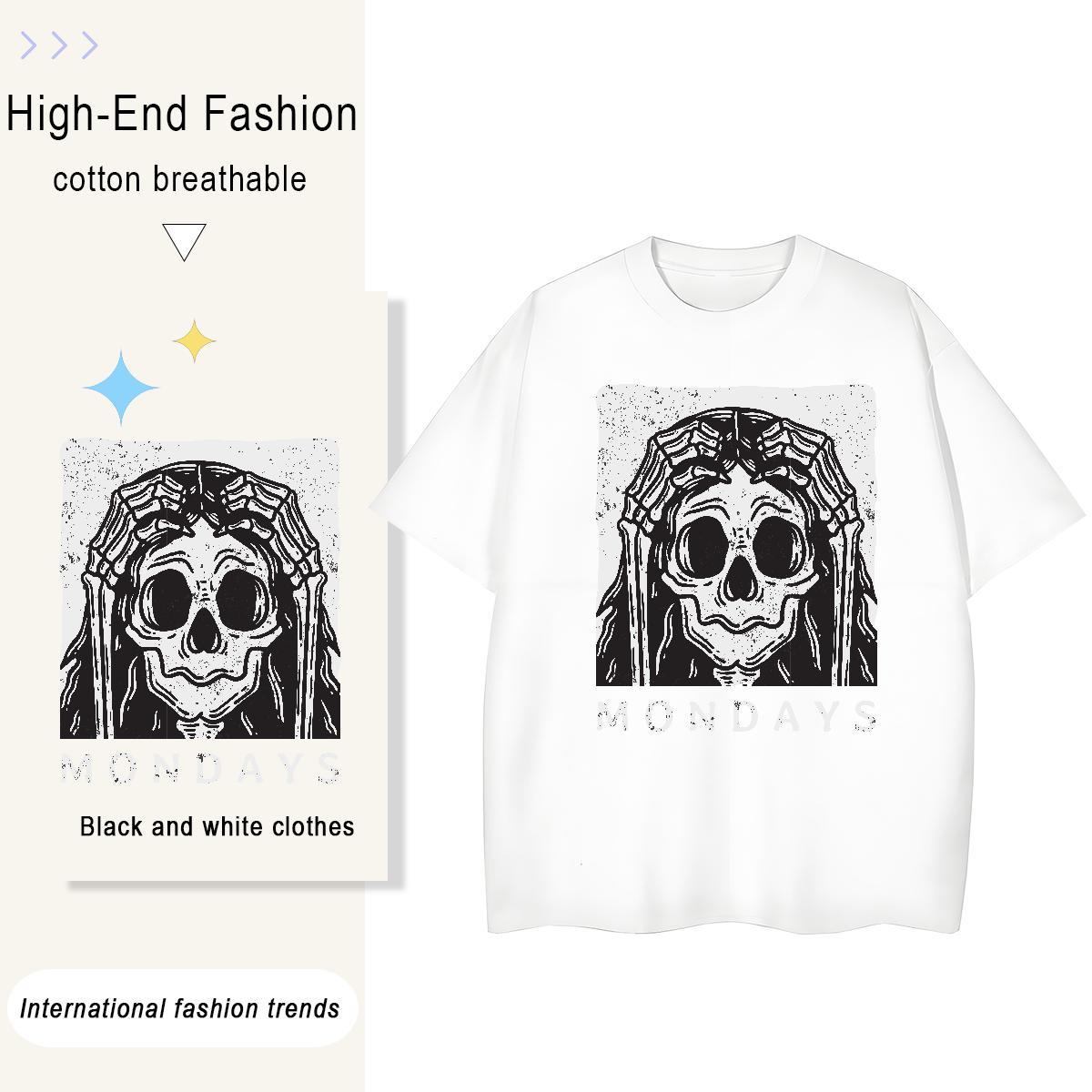Fashion New T Shirt For Woman 230g Cotton Breathable Soft Spring Summer skull Lady T shirt Free Shipping Custom Print Oversized Top Shirts