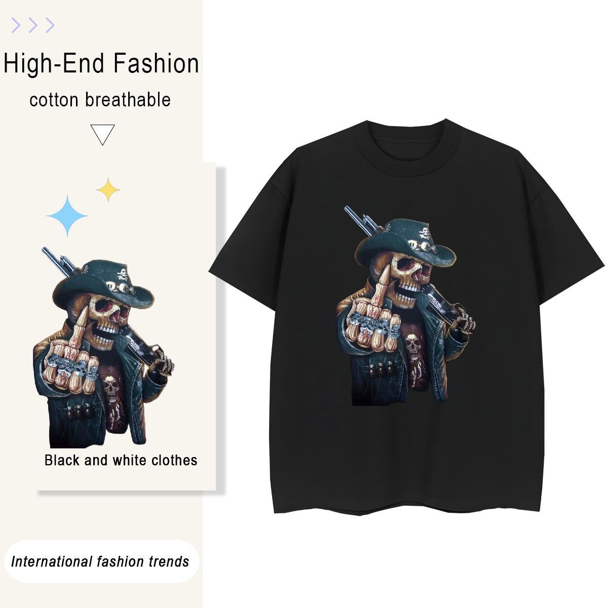 Fashion New T shirt 230g Cotton Crew Neck Hip Hop skull Women Tees Female DIY Anime Printed Top Tees