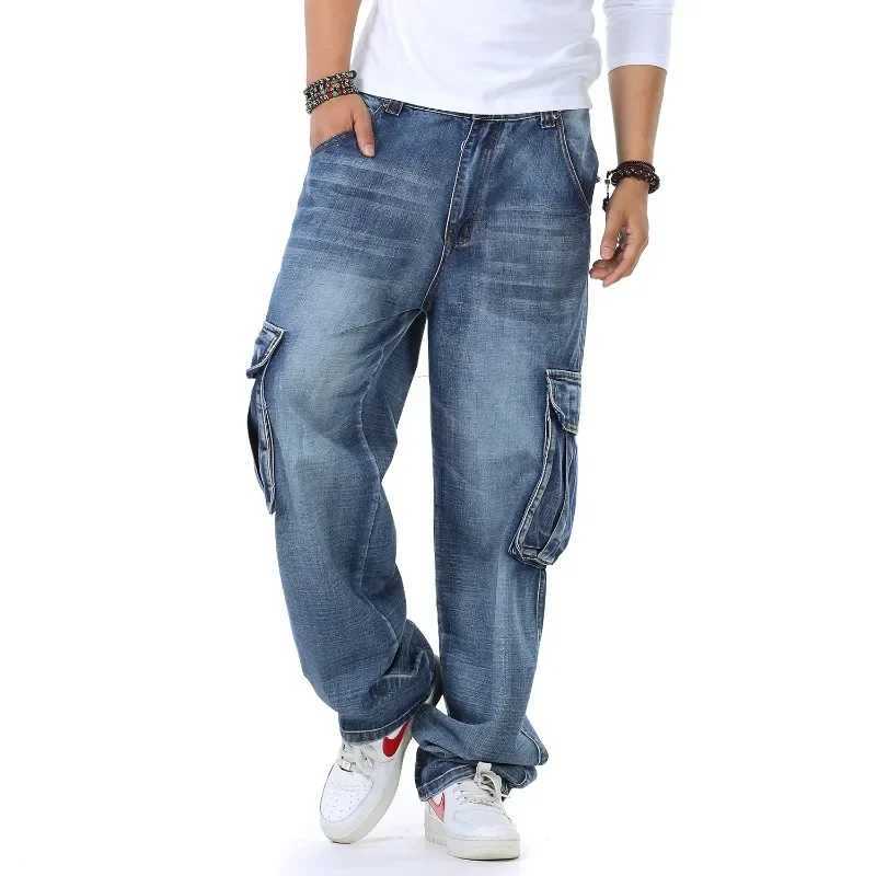 Mens Loose Jeans Spring and Autumn New Collection Fat Mens Large Fashion Multi Pocket Wide Loose Jeans Mens Jeans Trouser X2502201