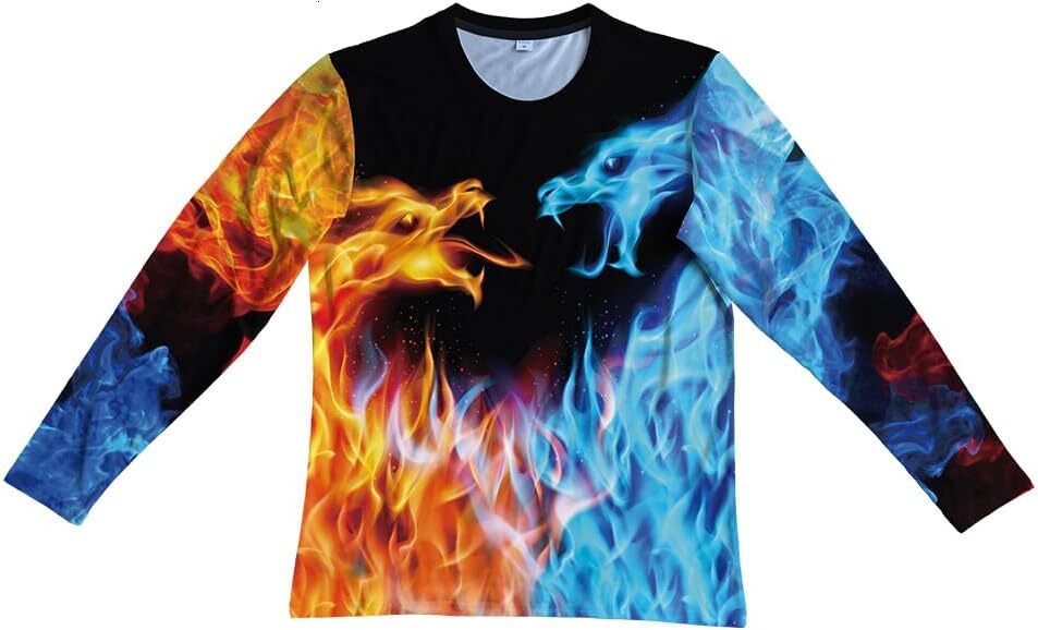 Long Sleeve Shirts for Men sweatshirt Long Sleeve Men's Tee Crew Neck Popular Black Clothing Fashion Fire and Ice Dragon Graphic BasicStreetwear 