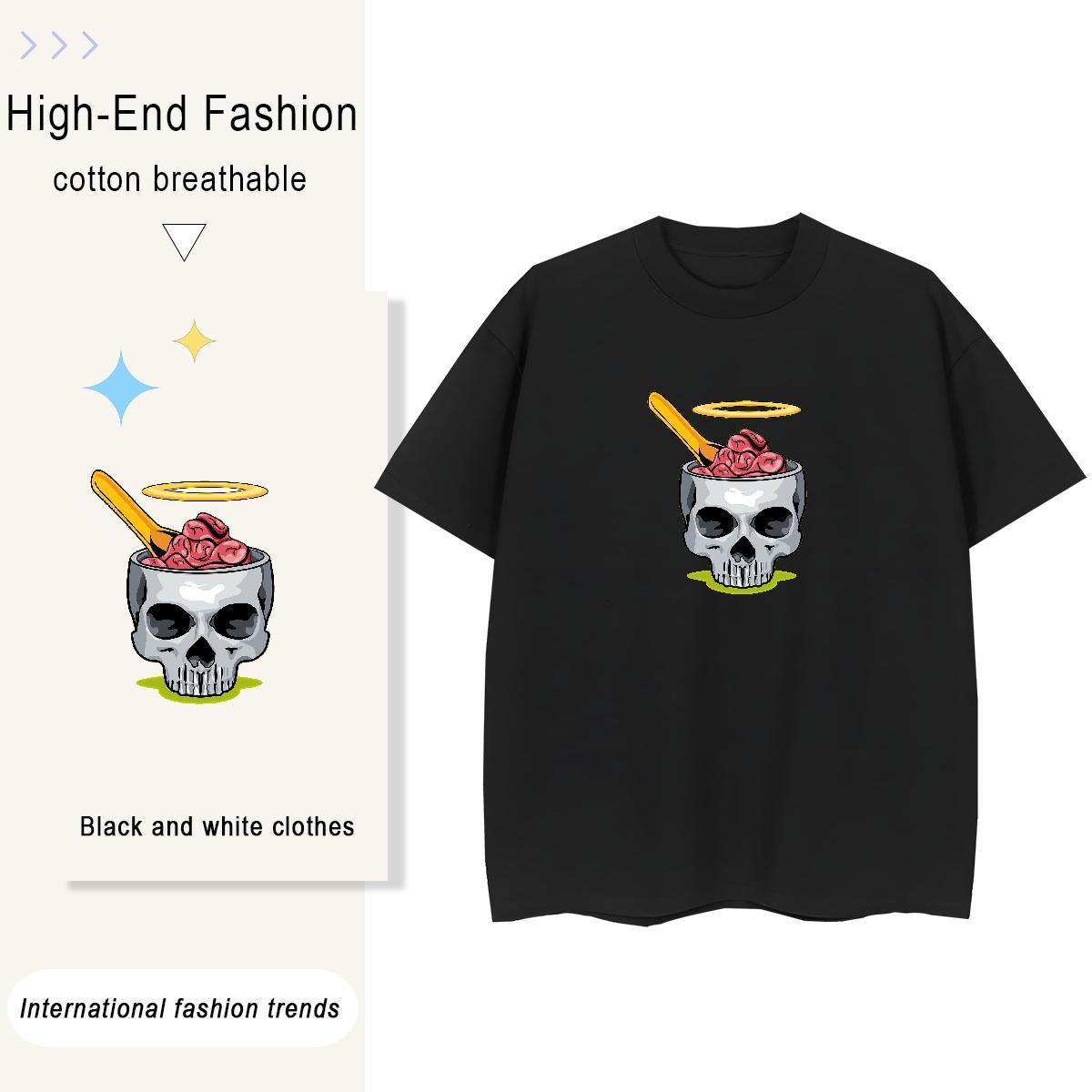 TOP Quality Womens T Shirts 230g 100% Cotton Short Sleeve O-Neck Casual Daily Wear skull Unisex Tshirts Lady DIY Printed Tees Shirts