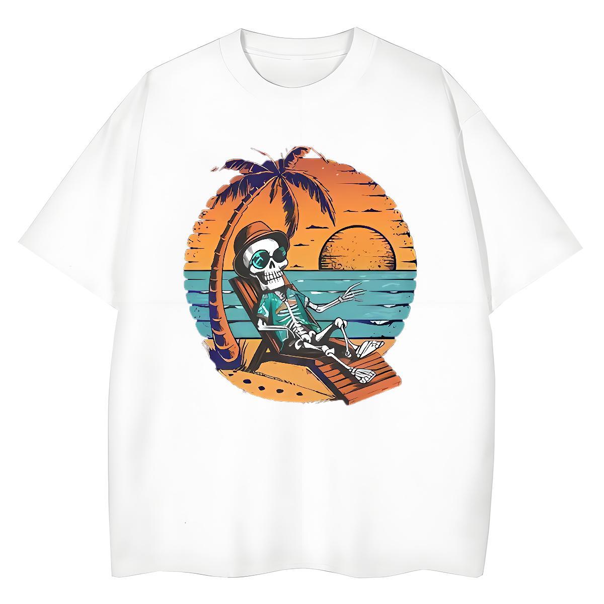 2024 Casual T-Shirts for Women 230g Cotton Crew Neck Casual Beach skull Women Tshirts Popular Custom Printed Clothes Shirt