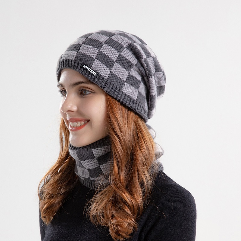 Winter Hat Scarf Set with Plush Insulation Ear Protection Head Yarn Hat European and American Cross-border Women's Knitted Hat
