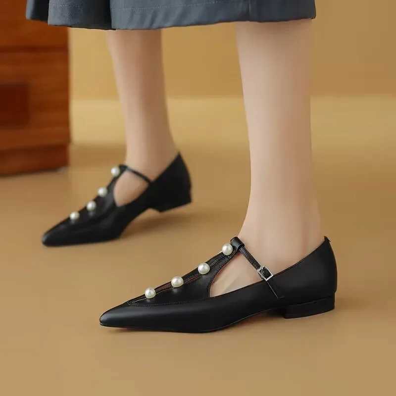 2024Elegant Shallow Single Shoes Women Spring New Low Heel Buckle Pointed Toe Sandals Daily Walking DressLX241014