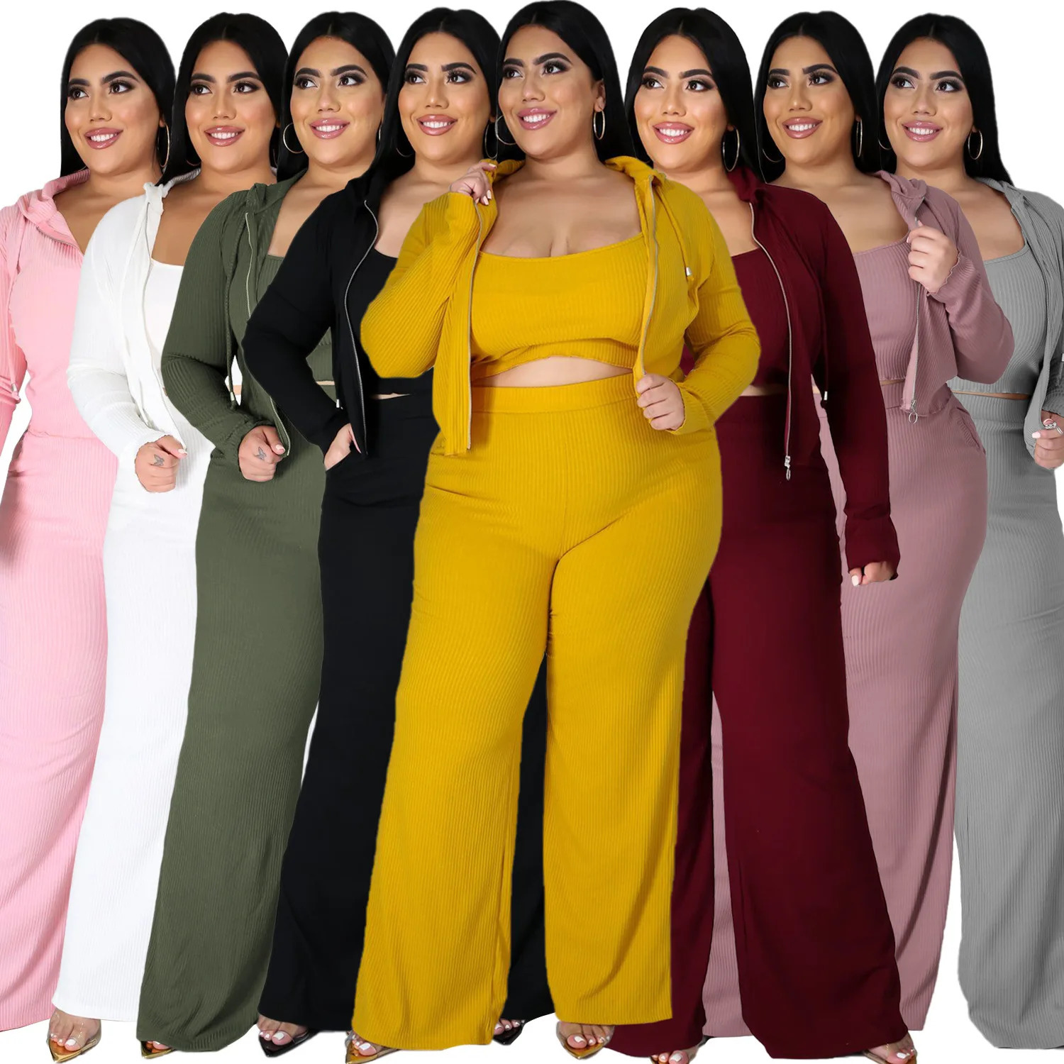 HAOOHU Womens Clothing Set Plus Size 3-Piece Set Urban Sports Shirt Tube Top Wide Leg Pants Strap Sports Leisure Set 240930