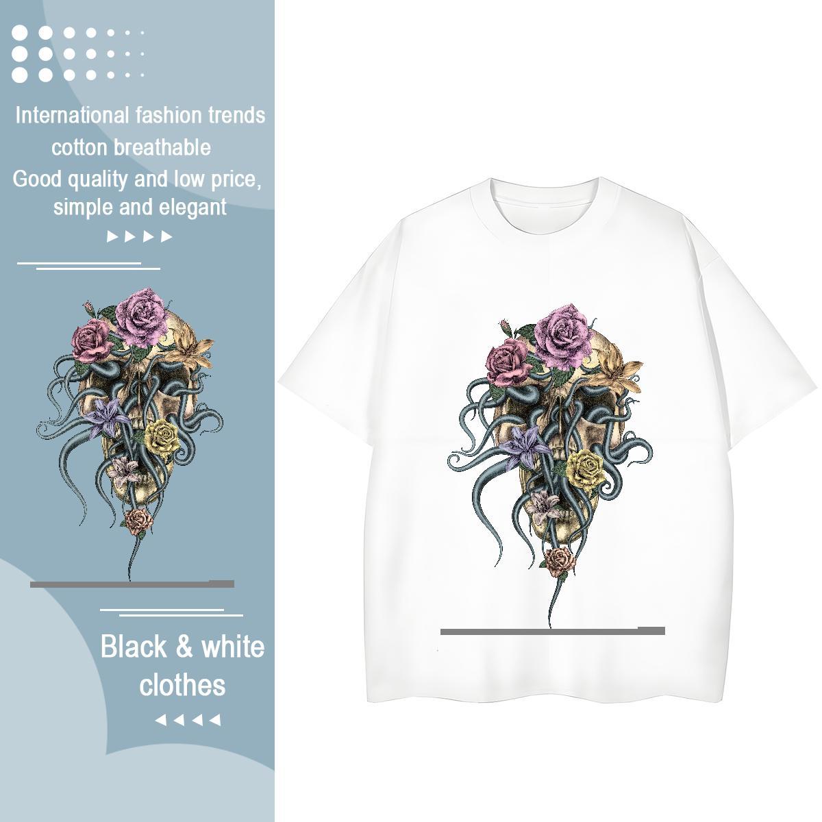 Custom Women T Shirts 230g Pure Cotton Short Sleeve O-Neck Casual Daily Wear flower Unisex Tshirts High quality Custom Printing Clothings