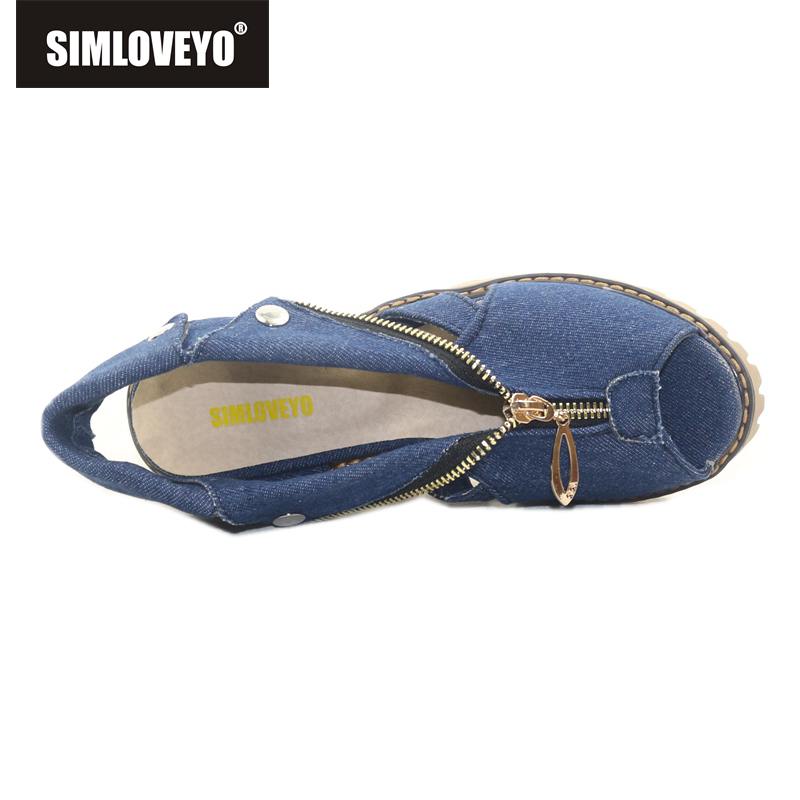 Women's High Heel Denim Sandals with Peep Toe and Zipper Closure Non Slip Sole Comfortable Large Size Summer Shoes QL1139