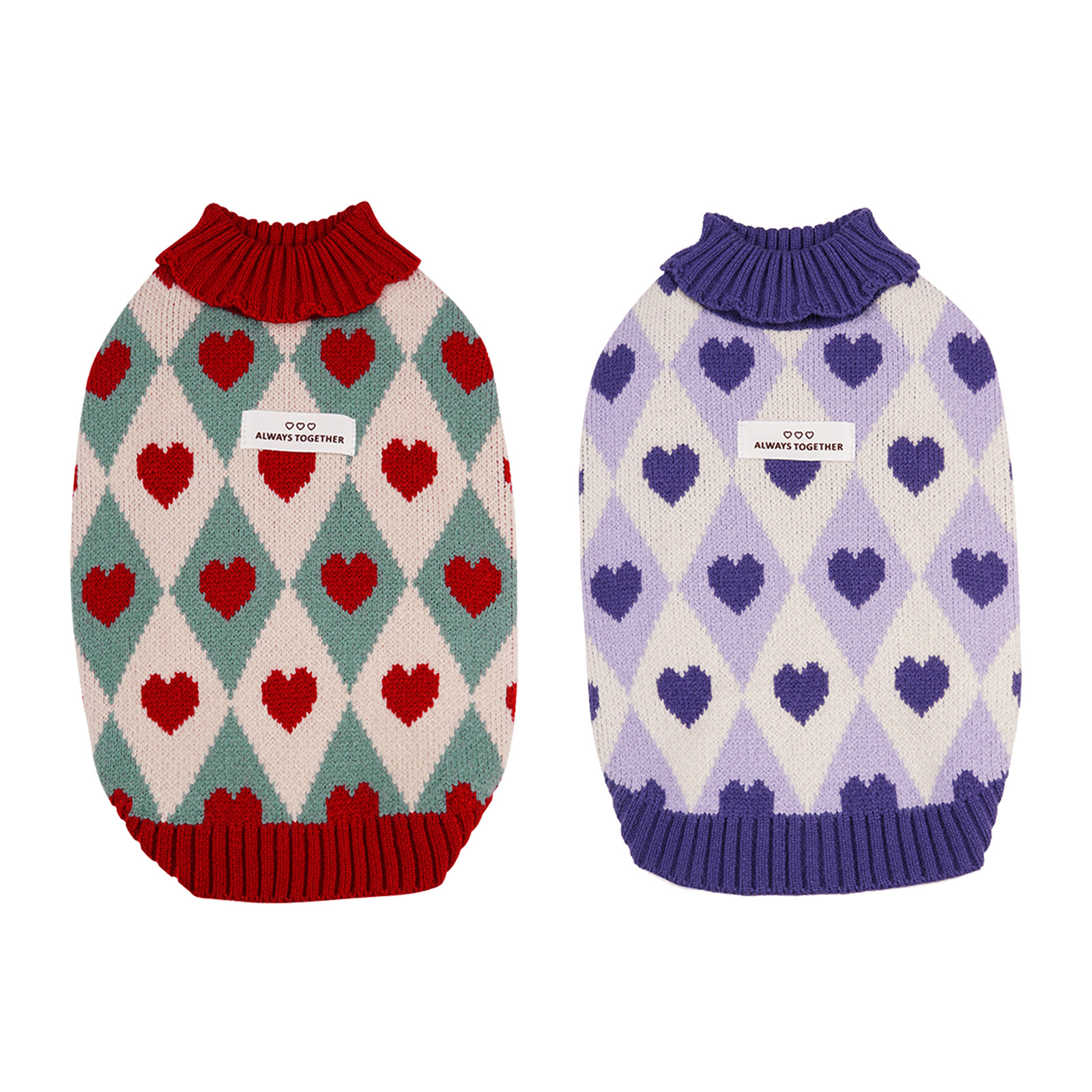 Sweater for Dog Winter Warm Small Dog Clothes Cute Diamond Heart Pattern Knitted Puppy Sweaters Turtleneck Chihuahua Yorkie Coat