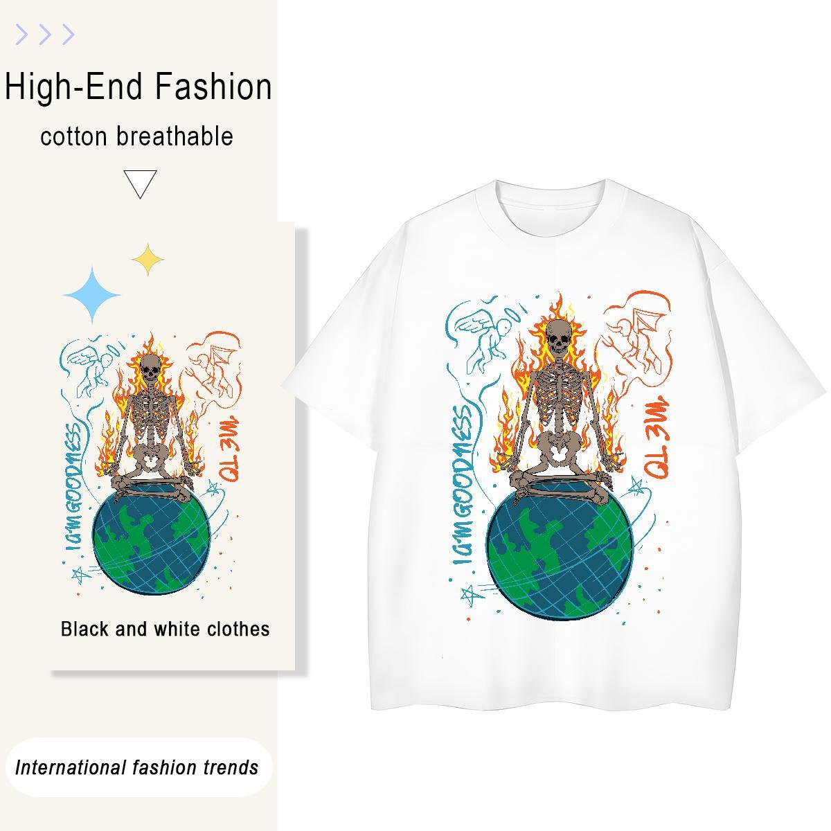 Designer T Shirt For Woman 100% Cotton 230g Comfortable Sport skull Womens Tshirts Free Shipping Custom Printed Clothes Shirt