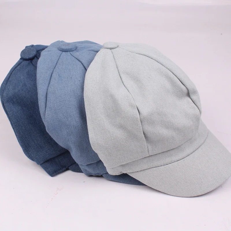 Korean Style Casual Denim sboy Caps Men Women Spring Summer Solid Color Octagonal Cap Retro Womens Beret Painter Cap 241009