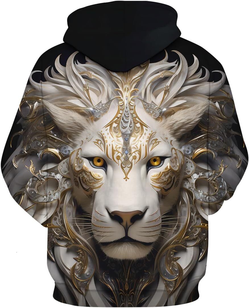 Hoodie for Mens Womens Mens Retro 3D White Lion Graphic Hoodies Wild Lion Hooded Sweatshirts Hoodie Graphic Trendy Fashion