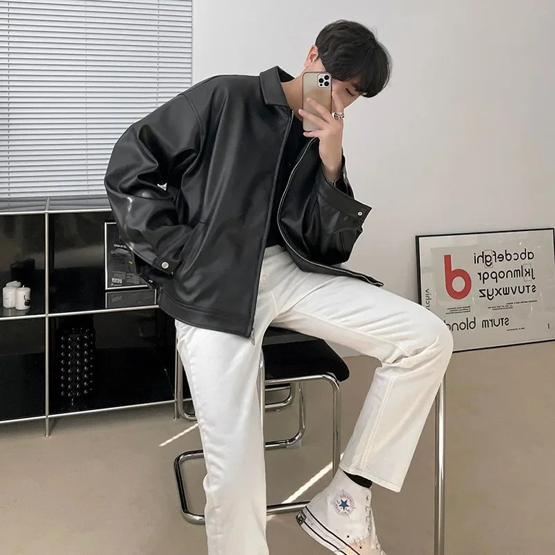 Spring Autumn Cool Short Black Soft Light Pu Leather Jacket Men Zipper Casual Mens Jackets and Coats Fashion 241010