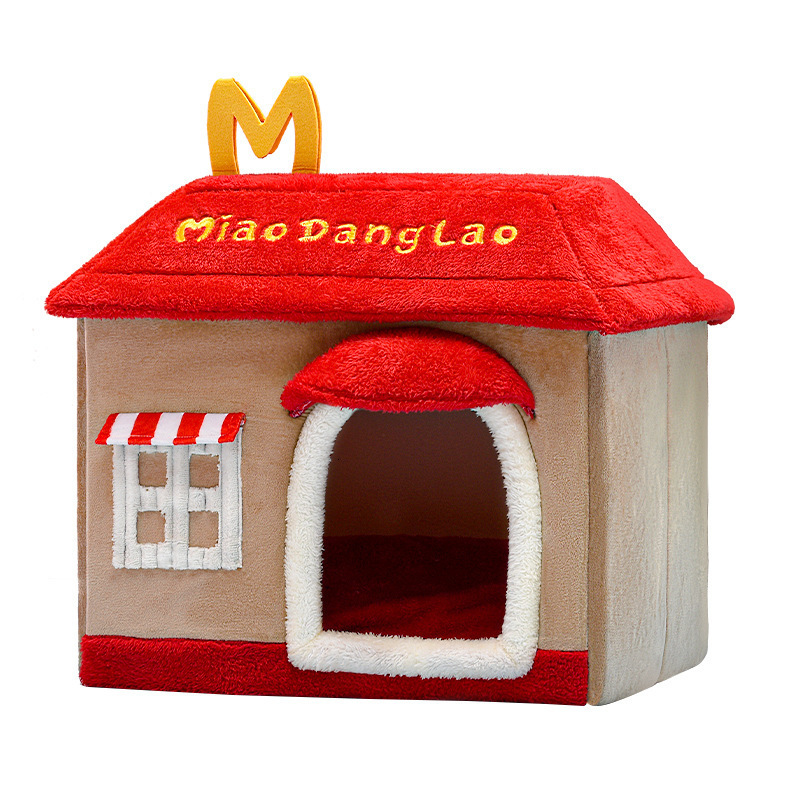 Foldable Cute Bed Strawberry Banana Milk Box House Winter Warm Plush Soft Cave Cat Kitten Kennel Pet Supplies 210722