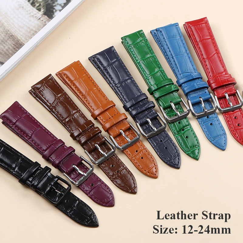 Leather Watchband for Men Women 12mm 14mm 16mm 18mm 19mm 20mm 21mm 22mm Watch Band Universal Replacement Strap 241010