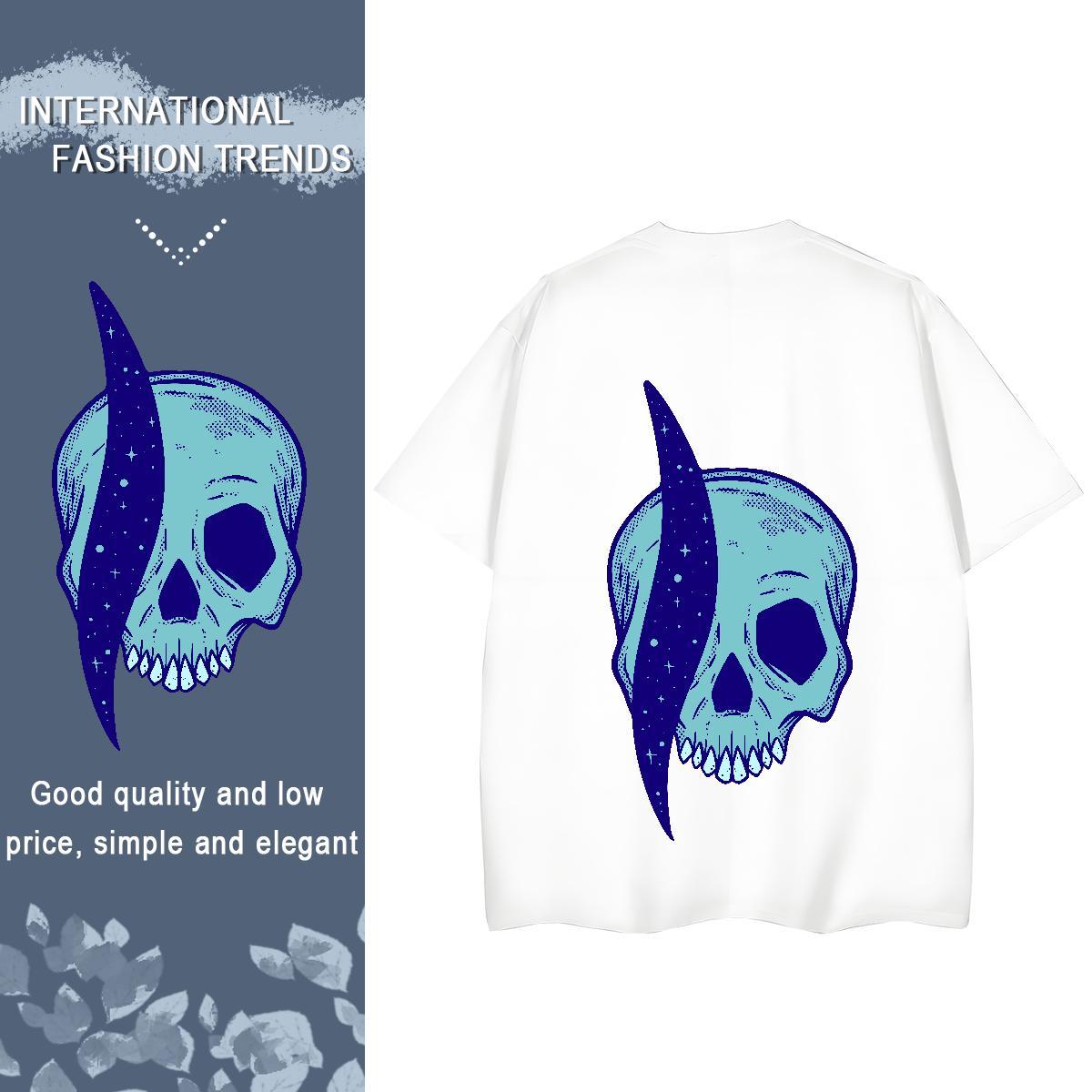 Custom Womens T Shirts 230g 100% Cotton Round Neck Short Sleeve Beach skull Women Tees Wholesale Oversized L-4XL Polos