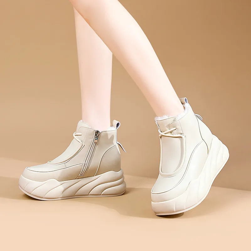 Designer Boot Hairy Snow Boots Female Fur One Winter 2024 Plus Cashmere Large Cotton Warm Inside Height-Raising Daddy Shoes H240826