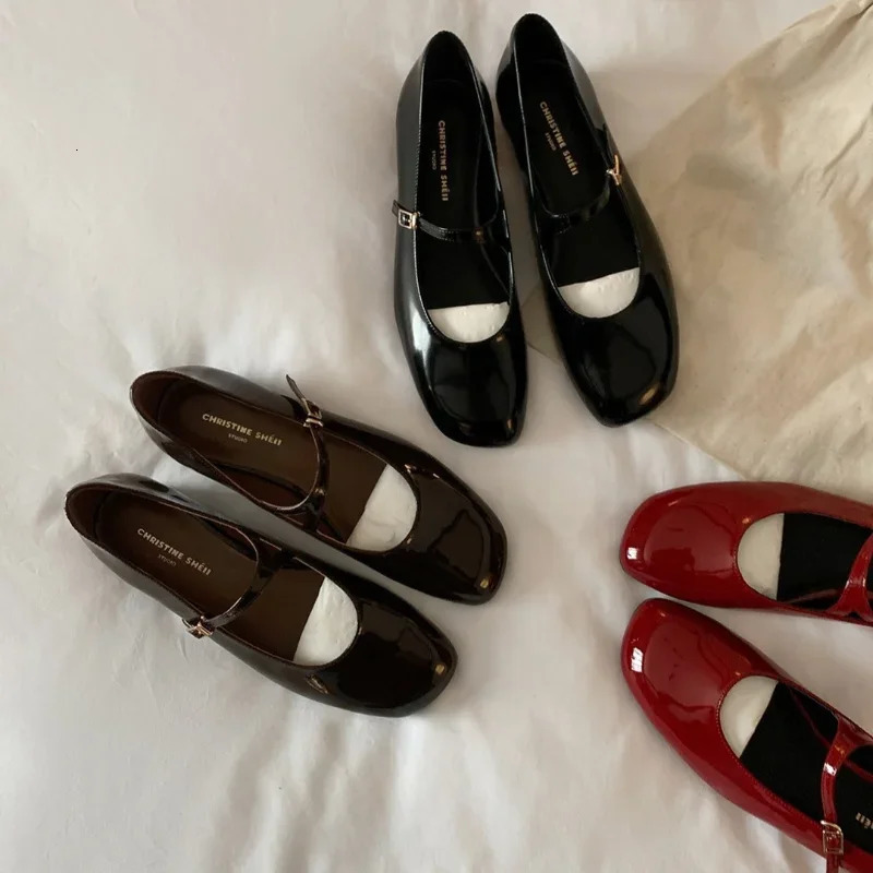 Women Patent Leather Mary Janes Ladies Summer Fashion Square Comfortable Pointed Toe Ballet Flat Casual Shoes 241014