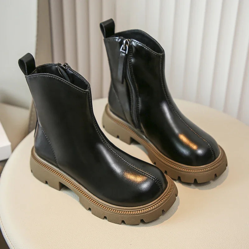 Girls Ankle Boots Side Zipper Children Fashion Leather Boots Non-slip Kids Black Short Boots Anti-Slippery Winter 241014