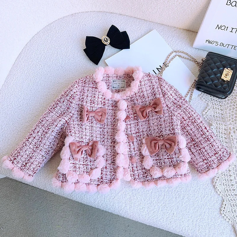 Adorable Pompom n Baby Girls Tweed Coat and Shorts Soft Warm Autumn Winter Kids Clothing Set Teens Outfits for 27Years y241011