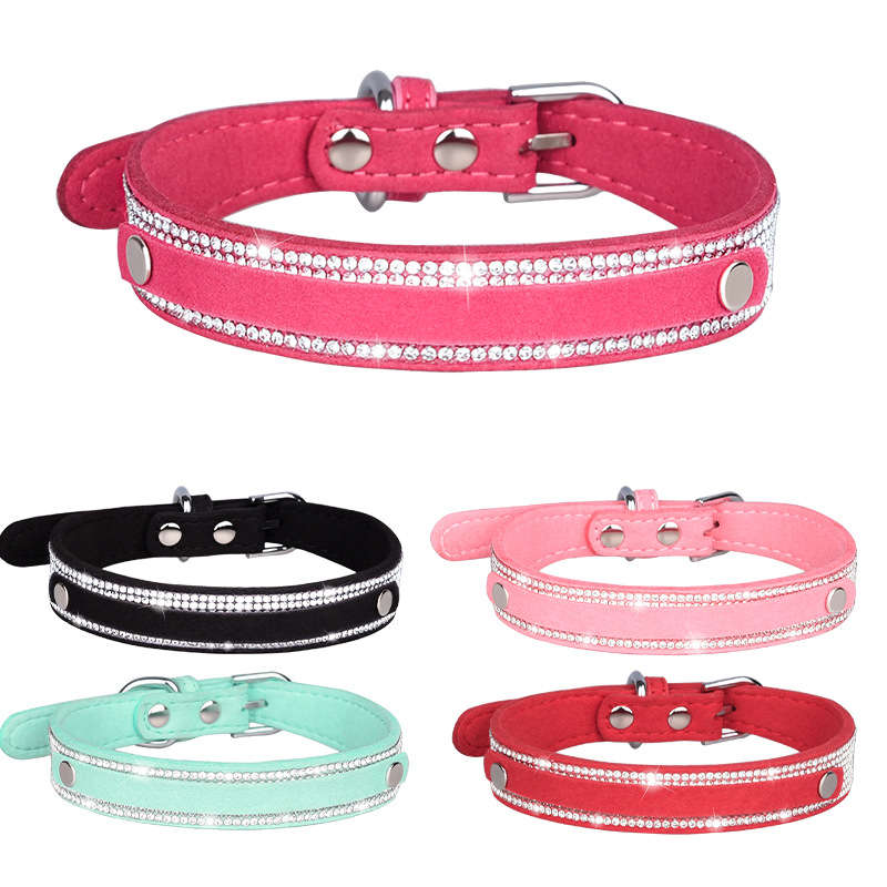 Collars for Small Dogs Adjustable Leather Suede Bling Pink Cat Collar Rhinestone Dog Leashes Free shipping